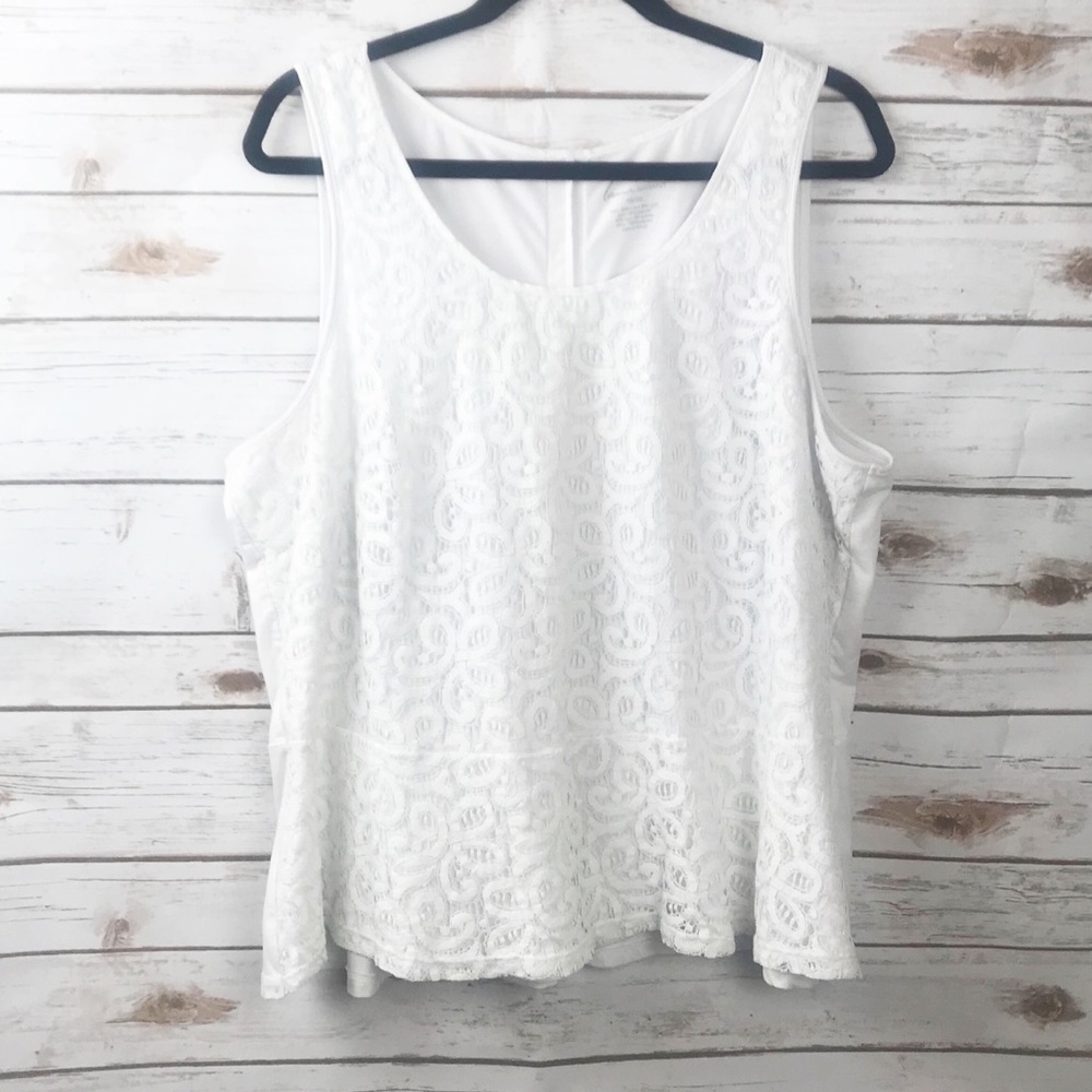 Lane Bryant White Lace Peplum Top w Gold Zip 18/20